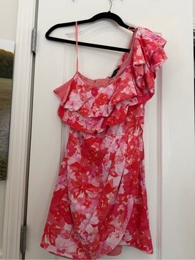 Women’s One-Shoulder Floral Ruffle Dress - Pink